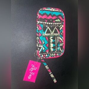 Pink Quilted Wristlet Lily Reese Geo Pattern